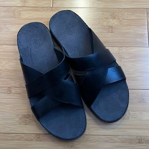 Black Leather Chaco Sandals